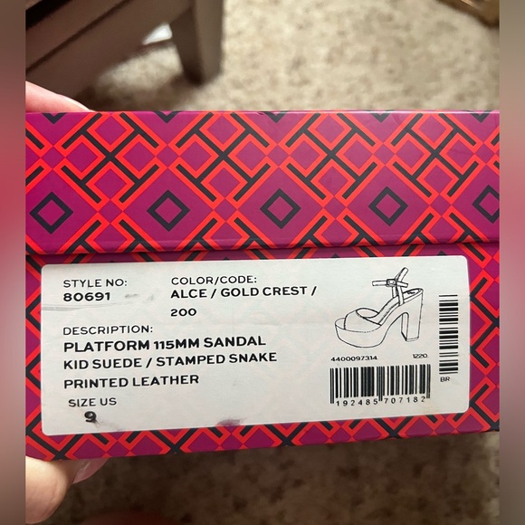 NEW TORY BURCH Platform Snakeskin Print Suede Leather Sandal Gold Buckle US 9 - Picture 6 of 6